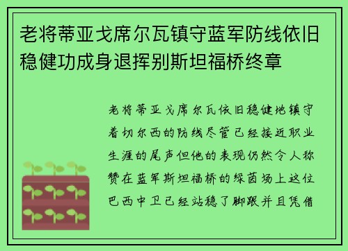 老将蒂亚戈席尔瓦镇守蓝军防线依旧稳健功成身退挥别斯坦福桥终章